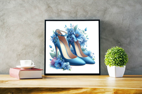 Blue High Heels with Beautiful Flowers Sublimation Clipart Sublimation SVGArt 