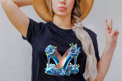 Blue High Heels with Beautiful Flowers Sublimation Clipart Sublimation SVGArt 