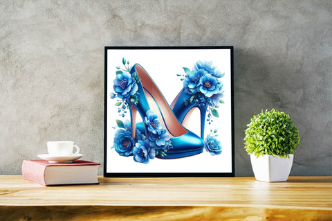 Blue High Heels with Beautiful Flowers Sublimation Clipart Sublimation SVGArt 