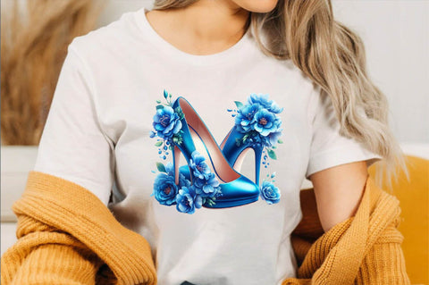 Blue High Heels with Beautiful Flowers Sublimation Clipart Sublimation SVGArt 