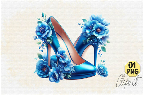 Blue High Heels with Beautiful Flowers Sublimation Clipart Sublimation SVGArt 