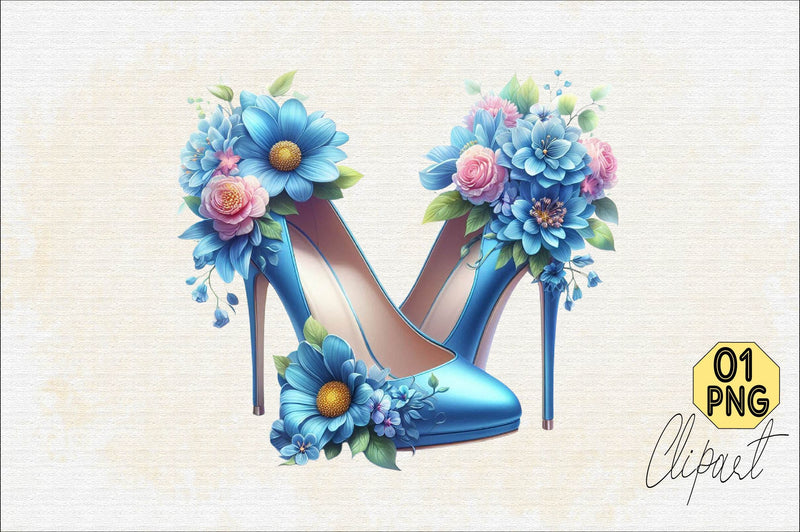 Blue High Heels with Beautiful Flowers Sublimation Clipart Sublimation SVGArt 
