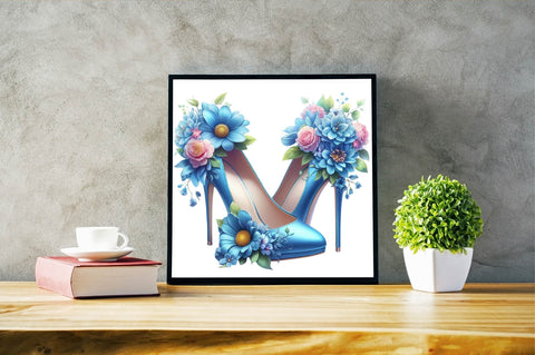 Blue High Heels with Beautiful Flowers Sublimation Clipart Sublimation SVGArt 