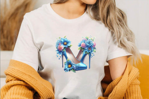 Blue High Heels with Beautiful Flowers Sublimation Clipart Sublimation SVGArt 