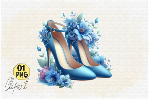 Blue High Heels with Beautiful Flowers Sublimation Clipart Sublimation SVGArt 