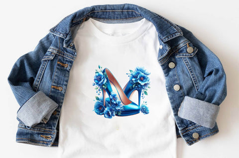 Blue High Heels with Beautiful Flowers Sublimation Clipart Sublimation SVGArt 