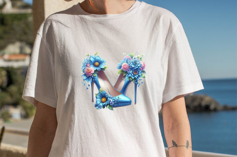 Blue High Heels with Beautiful Flowers Sublimation Clipart Sublimation SVGArt 