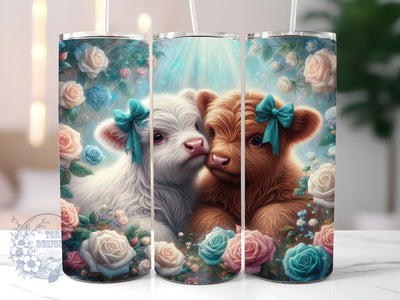 Blue Highland Cow 20oz Skinny Tumbler, Highland Cow Tumbler Png, Straight & Tapered Tumbler Wrap, Instant Digital Download Sublimation ToriDesigns 