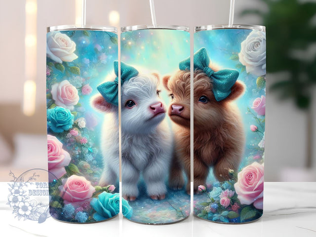 Blue Highland Cow 20oz Skinny Tumbler, Highland Cow Tumbler Png, Straight & Tapered Tumbler Wrap, Instant Digital Download Sublimation ToriDesigns 