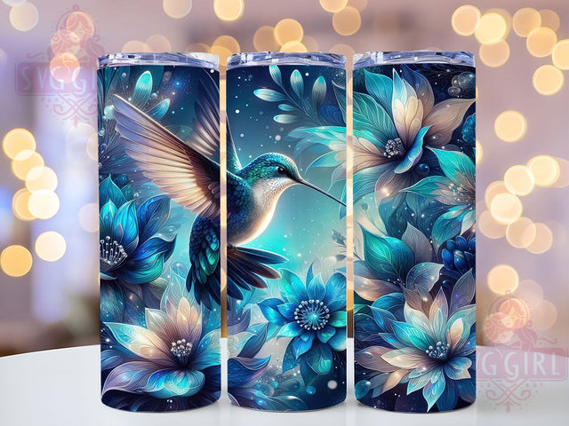 Blue Hummingbird Floral Tumbler, Floral Tumbler Design, Hummingbird Sublimation, 20Oz Tumbler Wrap, Blue Floral Art, Bird Theme Print, Tumbler Sublimation Sublimation SvggirlplusArt 
