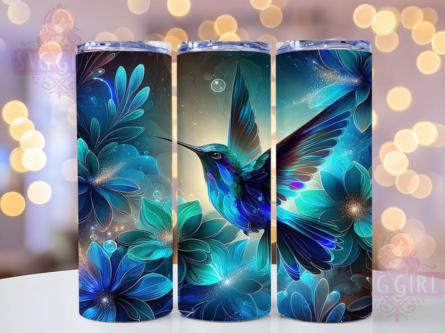 Blue Hummingbird Floral Tumbler, Floral Tumbler Design, Hummingbird Sublimation, 20Oz Tumbler Wrap, Blue Floral Art, Bird Theme Print, Tumbler Sublimation Sublimation SvggirlplusArt 