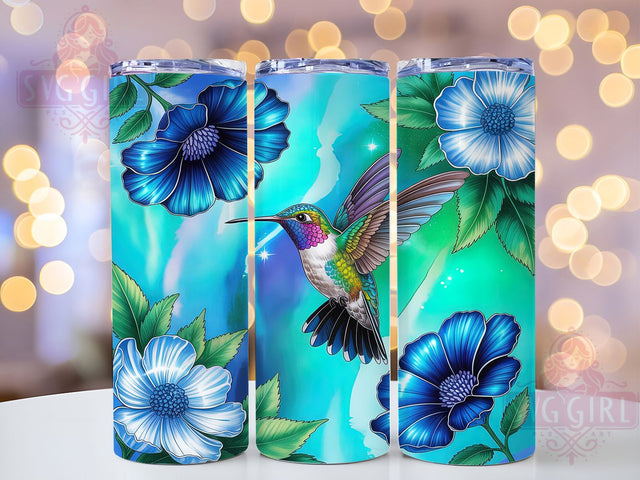 Blue Hummingbird Floral Tumbler, Floral Tumbler Design, Hummingbird Sublimation, 20Oz Tumbler Wrap, Blue Floral Art, Bird Theme Print, Tumbler Sublimation Sublimation SvggirlplusArt 