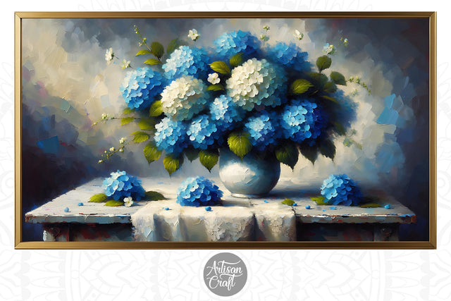 Blue Hydrangea Frame TV art, hydrangea frame tv art Digital Pattern Artisan Craft SVG 