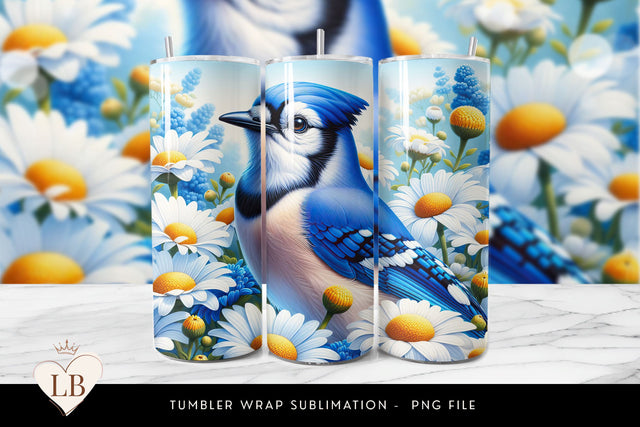 Blue Jay and Daisies Tumbler Wrap Sublimation Sublimation BijouBay 