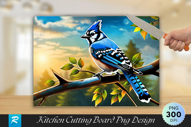 Blue Jay Bird in the Branch of Tree Background Cutting Board Sublimation Regulrcrative 