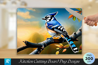 Blue Jay Bird in the Branch of Tree Background Cutting Board Sublimation Regulrcrative 