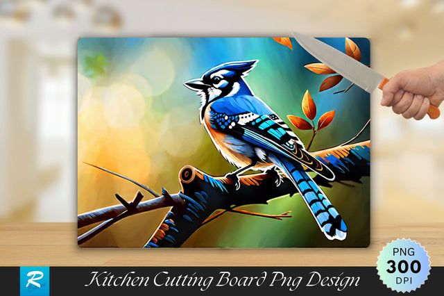 Blue Jay Bird in the Branch of Tree Background Cutting Board Sublimation Regulrcrative 