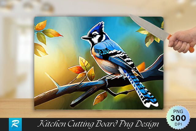 Blue Jay Bird in the Branch of Tree Background Cutting Board Sublimation Regulrcrative 