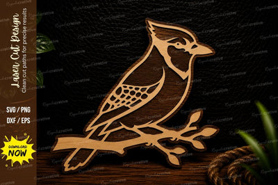 Blue Jay Bird on Branch Laser Cut SVG Design SVG Regulrcrative 