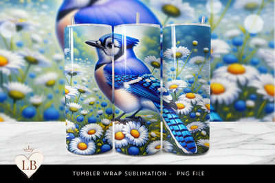 Blue Jay & Daisies Tumbler Wrap Sublimation PNG Sublimation BijouBay 