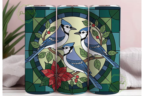 Blue Jay Stained Glass 20oz Tumbler Wrap Sublimation PixelChick 