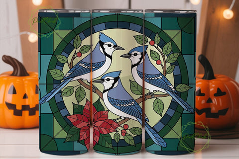 Blue Jay Stained Glass 20oz Tumbler Wrap Sublimation PixelChick 