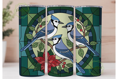 Blue Jay Stained Glass 20oz Tumbler Wrap Sublimation PixelChick 