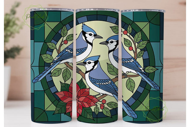 Blue Jay Stained Glass 20oz Tumbler Wrap Sublimation PixelChick 