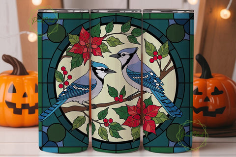 Blue Jay Stained Glass 20oz Tumbler Wrap Sublimation PixelChick 