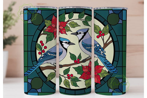 Blue Jay Stained Glass 20oz Tumbler Wrap Sublimation PixelChick 