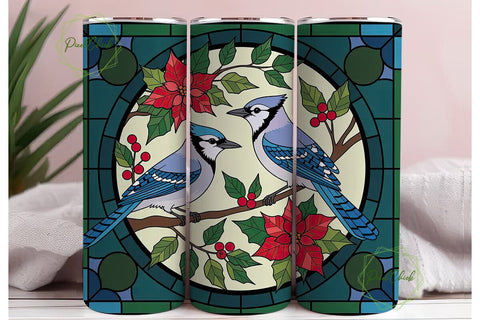 Blue Jay Stained Glass 20oz Tumbler Wrap Sublimation PixelChick 