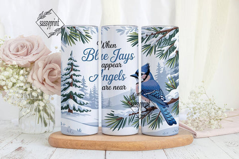 Blue Jay Winter Forest 20oz Tumbler Wrap Sublimation sassyprint 