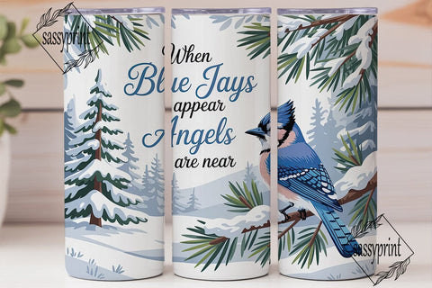 Blue Jay Winter Forest 20oz Tumbler Wrap Sublimation sassyprint 