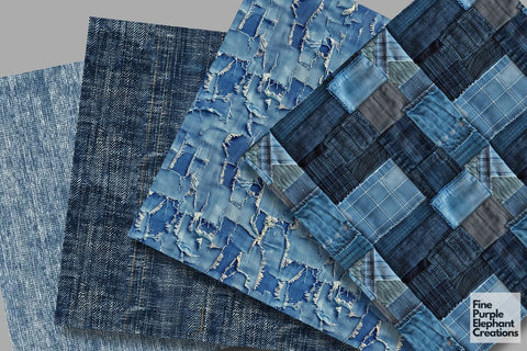 Blue Jean Denim Digital Paper - Textured Worn Distressed Cowboy America Digital Pattern Fine Purple Elephant Creations 
