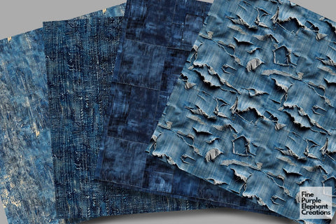 Blue Jean Denim Digital Paper - Textured Worn Distressed Cowboy America Digital Pattern Fine Purple Elephant Creations 