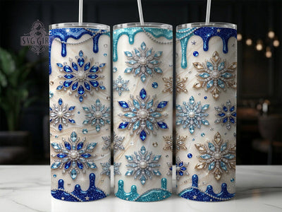 Blue Jeweled Snowflakes 20oz Tumbler, Blue Jeweled Snow, Jeweled Snowflakes, Blue Snowflakes PNG, Snowflake Tumbler, Blue Jeweled PNG, Jeweled Snowflake, 20oz Tumbler Wrap Sublimation SvggirlplusArt 