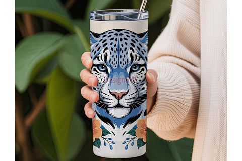 Blue Leopard Floral 20oz Tumbler Wrap Sublimation DesignSVG 