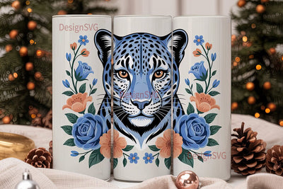Blue Leopard Floral 20oz Tumbler Wrap Sublimation DesignSVG 