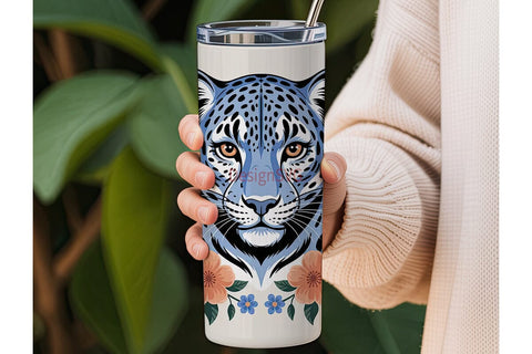 Blue Leopard Floral 20oz Tumbler Wrap Sublimation DesignSVG 