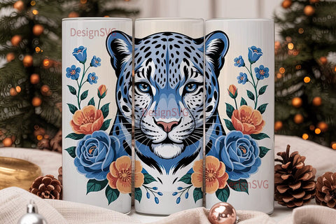 Blue Leopard Floral 20oz Tumbler Wrap Sublimation DesignSVG 