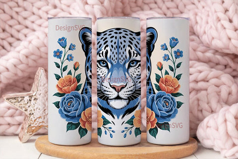 Blue Leopard Floral 20oz Tumbler Wrap Sublimation DesignSVG 