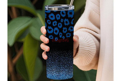 Blue Leopard Glitter 20oz Tumbler Wrap Sublimation DesignSVG 