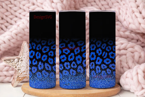 Blue Leopard Glitter 20oz Tumbler Wrap Sublimation DesignSVG 
