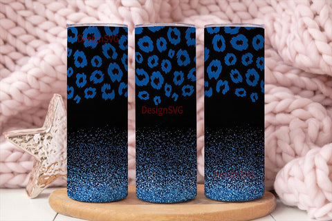 Blue Leopard Glitter 20oz Tumbler Wrap Sublimation DesignSVG 