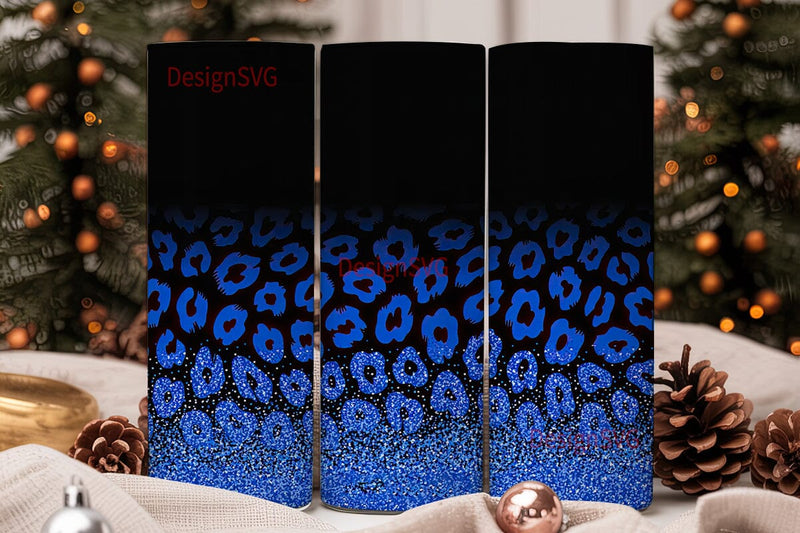 Blue Leopard Glitter 20oz Tumbler Wrap Sublimation DesignSVG 