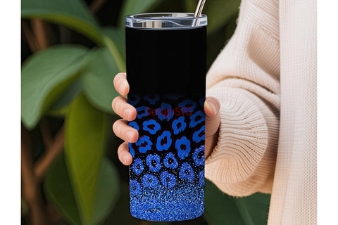 Blue Leopard Glitter 20oz Tumbler Wrap Sublimation DesignSVG 