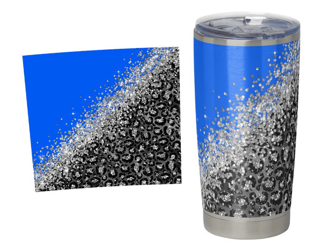 Blue Leopard Glitter Tapered Tumbler Template | 20oz Animal Print Drinkware Design | Sparkle Sublimation Sublimation So Fontsy VIP Design Shop 