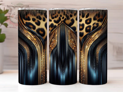 Blue Leopard Gold Glitter Glam Tumbler Wrap, Gold Glitter Tumbler Design, Navy Glitter Sublimation, 20oz Leopard Print Tumbler, Glam Animal Print Wrap, Sparkly Tumbler Sublimation Sublimation Lara' s Designs 