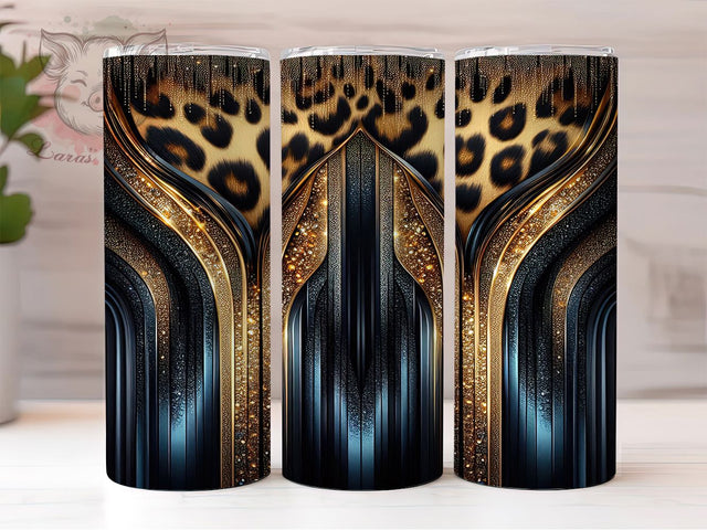 Blue Leopard Gold Glitter Glam Tumbler Wrap, Gold Glitter Tumbler Design, Navy Glitter Sublimation, 20oz Leopard Print Tumbler, Glam Animal Print Wrap, Sparkly Tumbler Sublimation Sublimation Lara' s Designs 