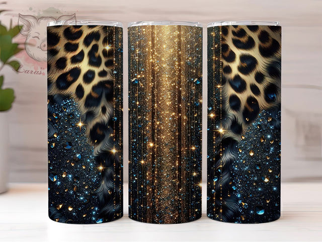 Blue Leopard Gold Glitter Glam Tumbler Wrap, Gold Glitter Tumbler Design, Navy Glitter Sublimation, 20oz Leopard Print Tumbler, Glam Animal Print Wrap, Sparkly Tumbler Sublimation Sublimation Lara' s Designs 